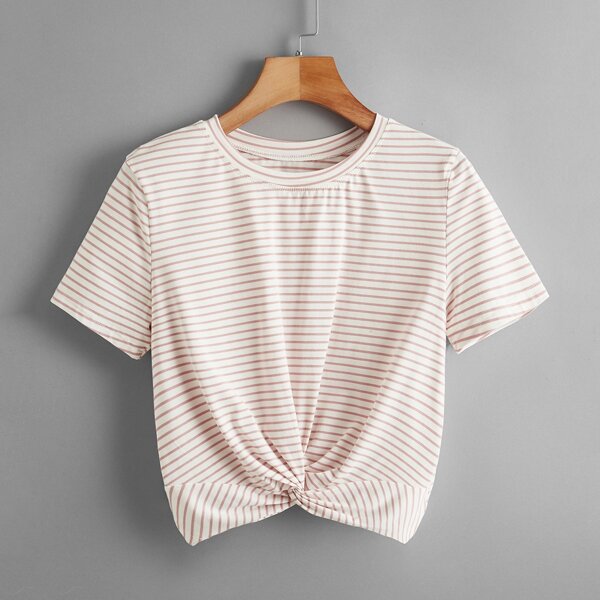 

Stripe Print Twist Front Tee, Multicolor