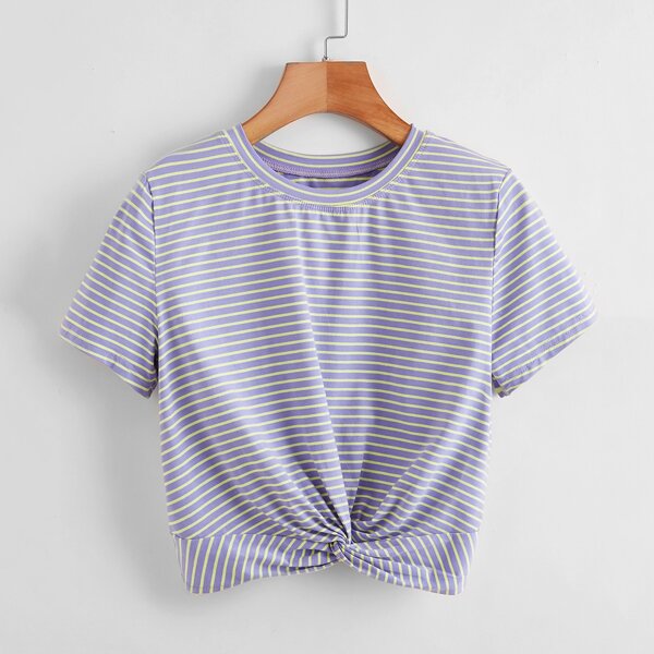 

Striped Twist Front Tee, Lilac purple