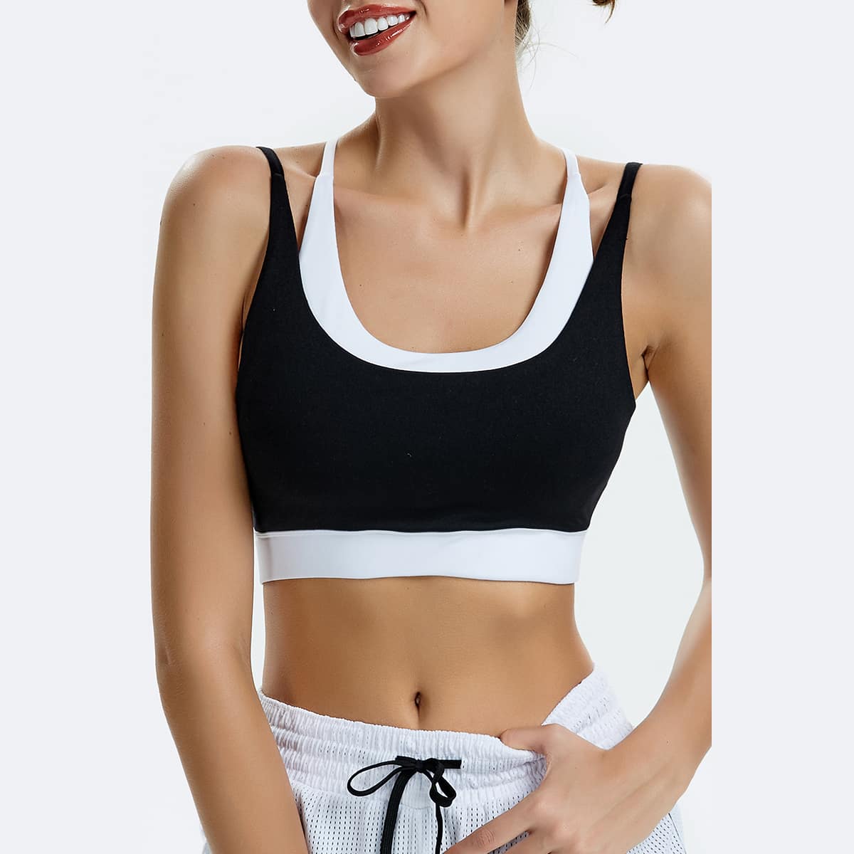 

Linlinq Two Tone Crisscross Sports Bra, Black