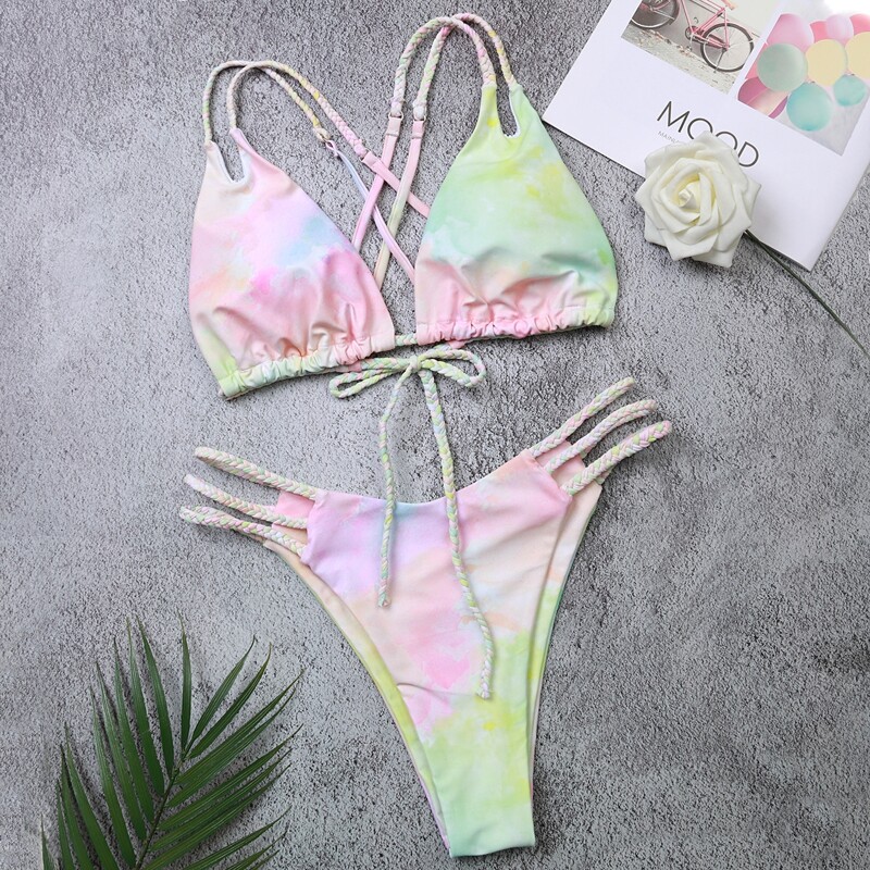 

Tie Dye Triangle Bikini Swimsuit, Multicolor