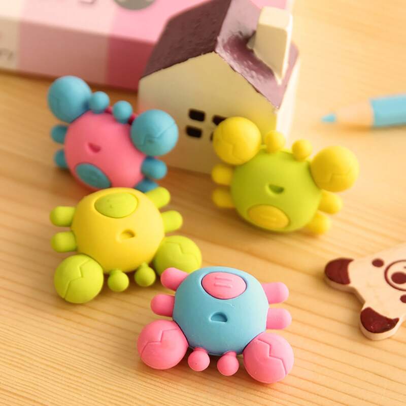 

6pcs Crab Shaped Random Color Eraser, Multicolor