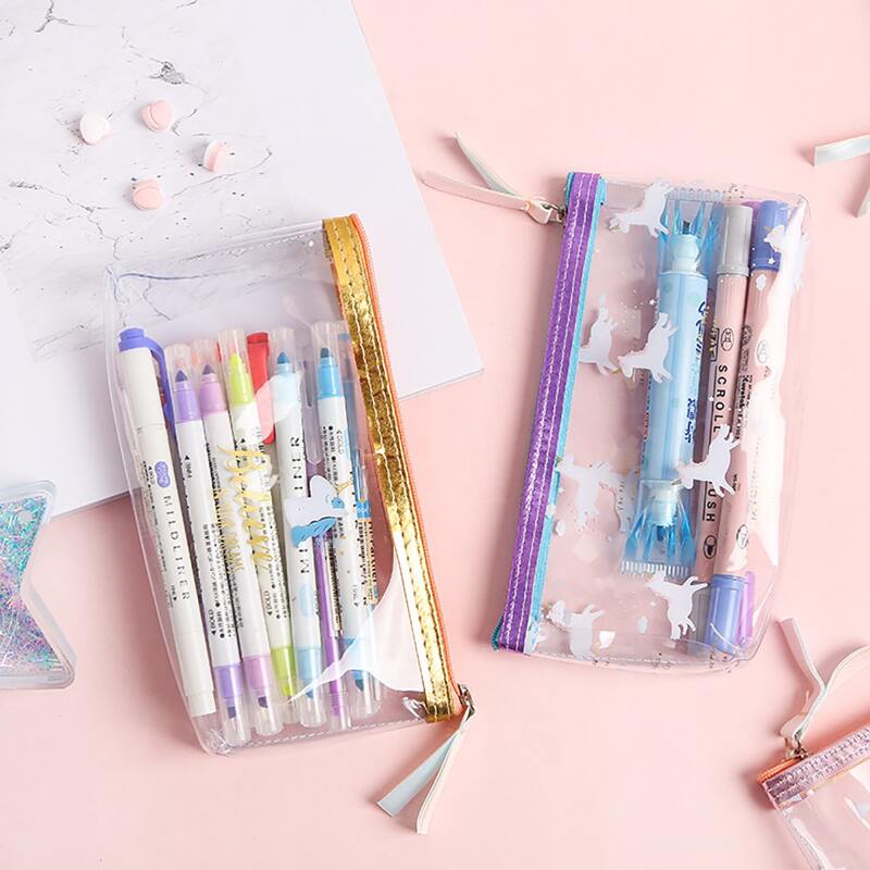

1pc Unicorn Print Clear Pencil Case, Multicolor