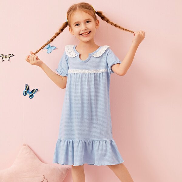 

Toddler Girls Schiffy Trim Ruffle Hem Night Dress, Blue