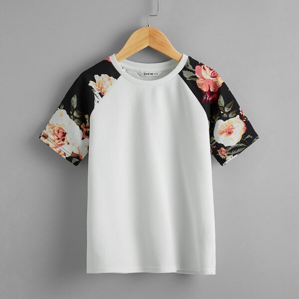 

Boys Floral Print Raglan Sleeve Top, White