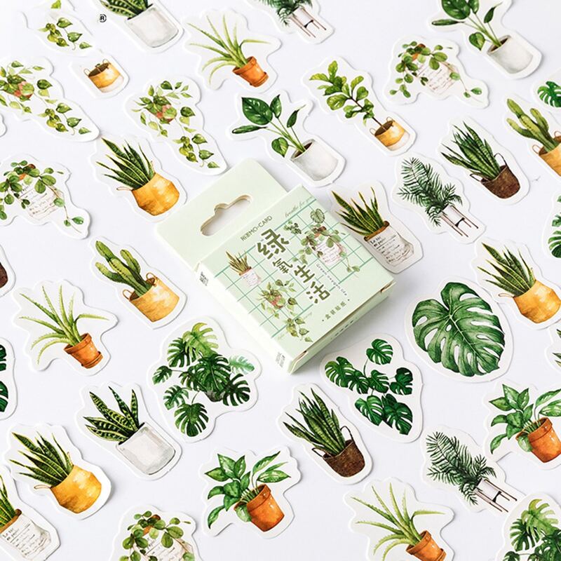 

45pcs Potted Plants Print Sticker, Multicolor