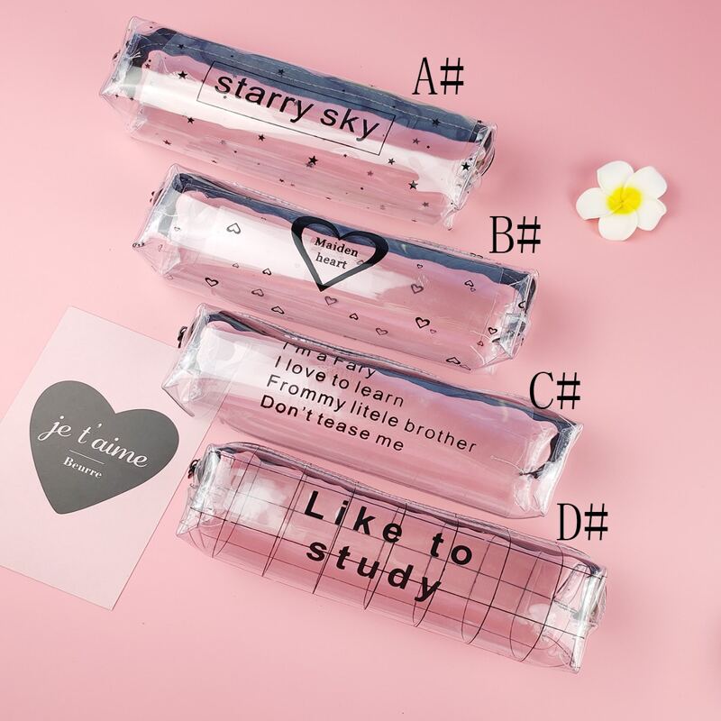 

1pc Slogan Graphic Clear Pencil Case, Black