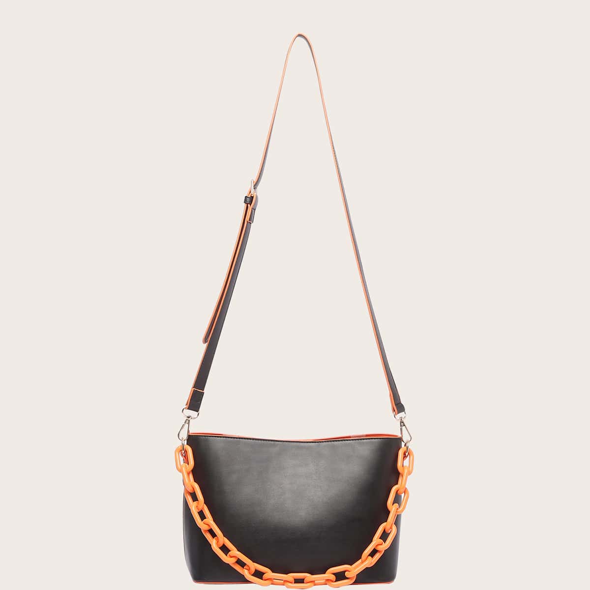 

Minimalist Tote Bag With Chain Handle, Black