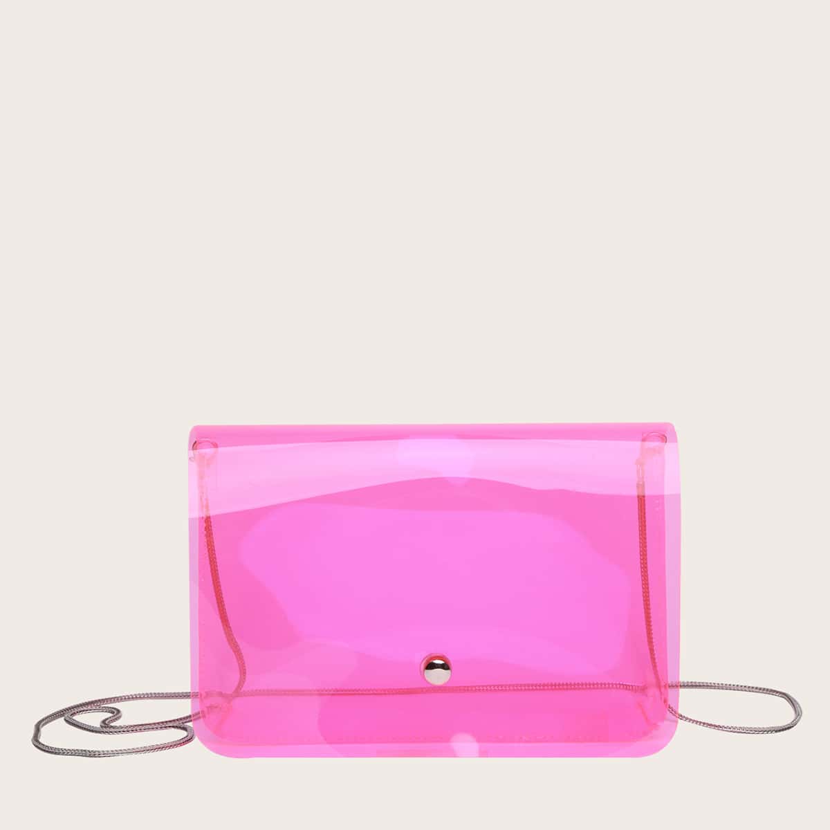 

Clear Flap Chain Crossbody Bag, Pink
