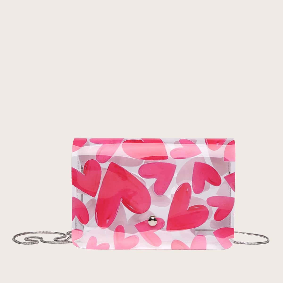 

Heart Graphic Flap Chain Crossbody Bag, Pink