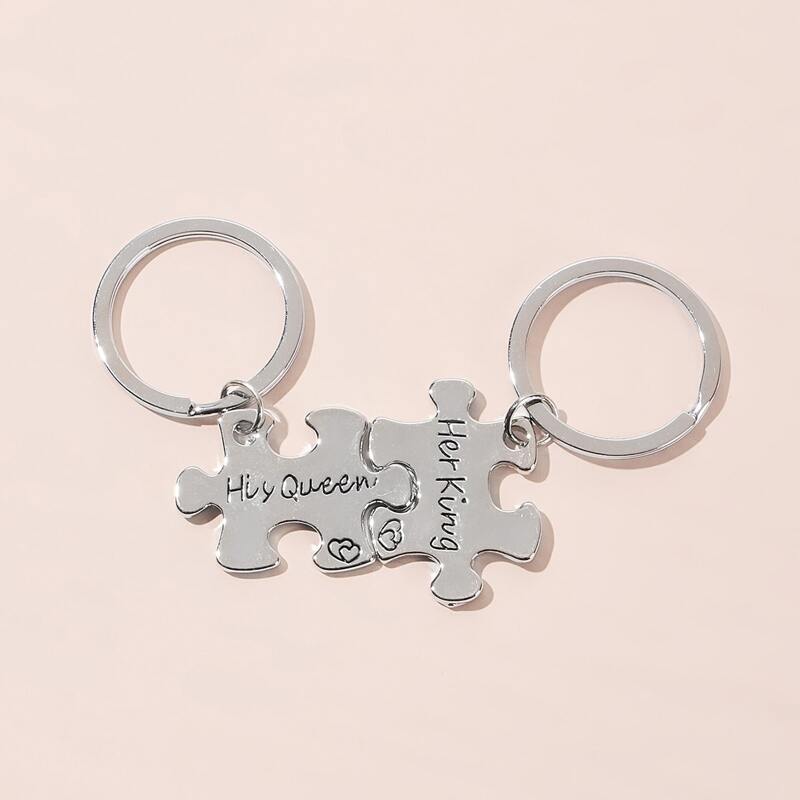 

2pcs Puzzle Pendant Keychain, Silver