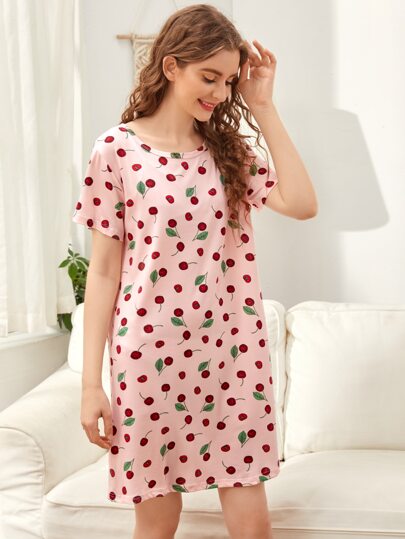CottageSlumber Allover Cherry Print Pajama Night Dress