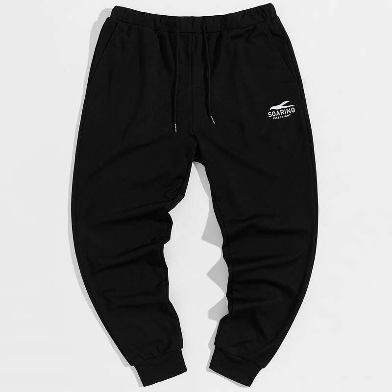

Guys Drawstring Waist Letter Graphic Joggers, Black