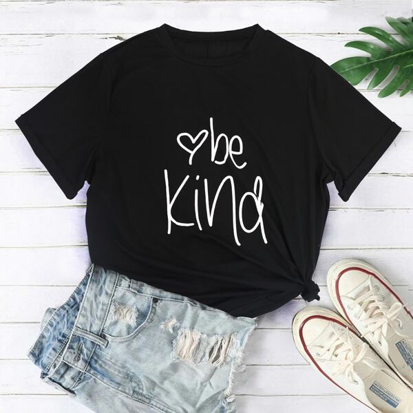 

Футболка размера плюс с принтом сердечка, Чёрный