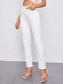 Jean Kantong Plain Putih Casual - Putih - View 4