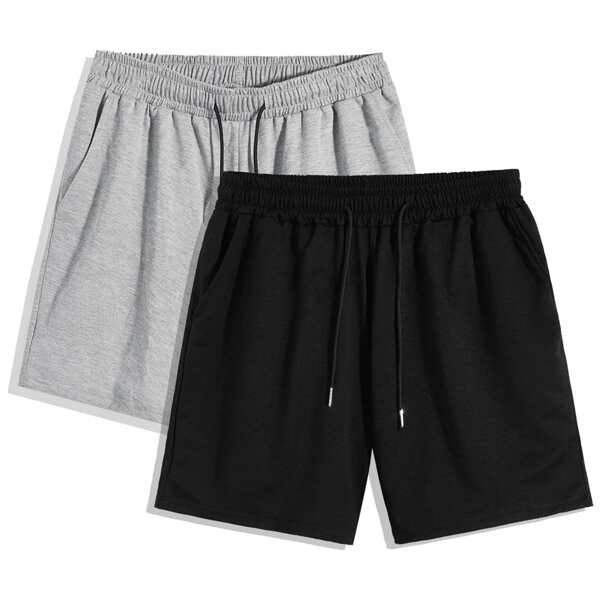 

2pcs Men Drawstring Waist Track Shorts, Multicolor
