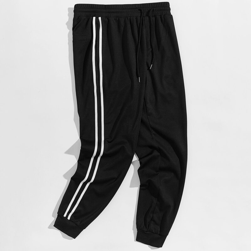 

Guys Drawstring Waist Striped Side Joggers, Black