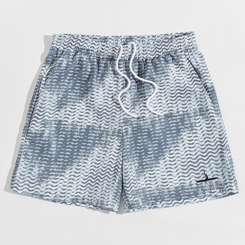 

Guys Wavy Striped Graphic Embroidery Detail Shorts, Multicolor