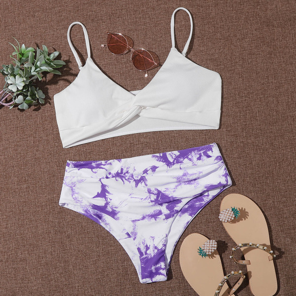 

Tie Dye Rib Twist Bikini Swimsuit, Multicolor