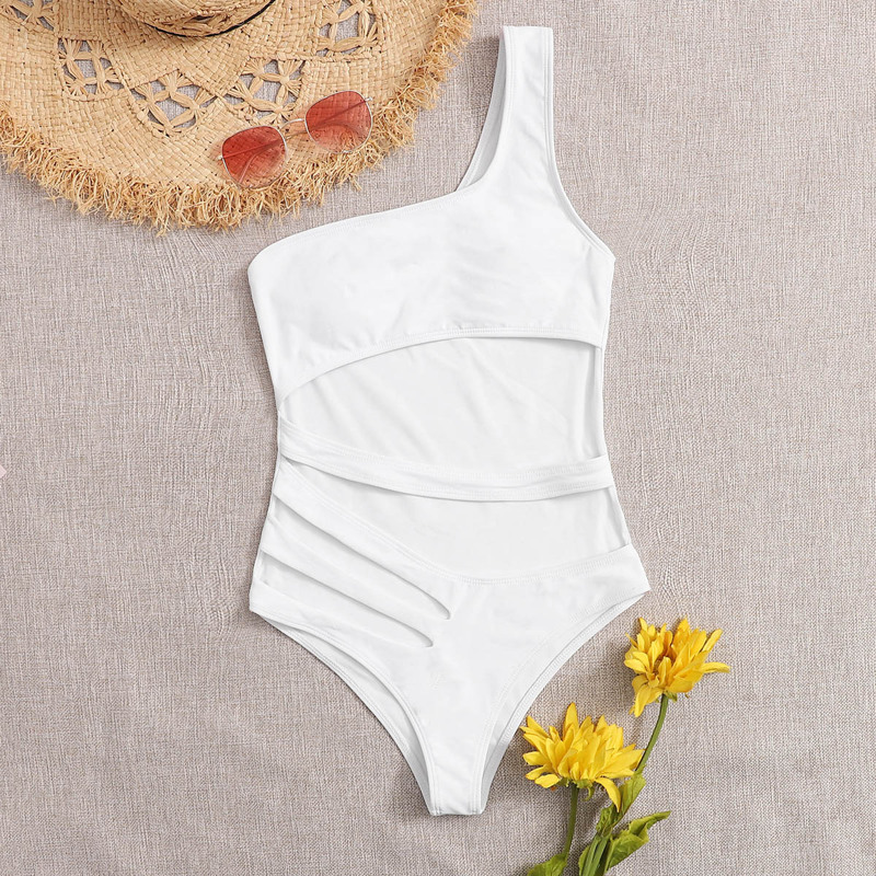 

Cut-out One Shoulder One Piece Swimsuit, White