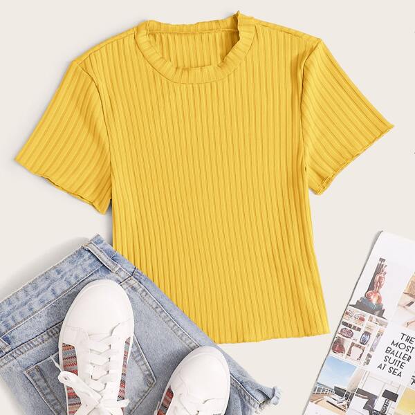 

Rib-Knit Round Neck Tee, Yellow