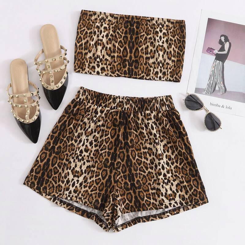 

Cheetah Print Tube Top & Shorts, Multicolor