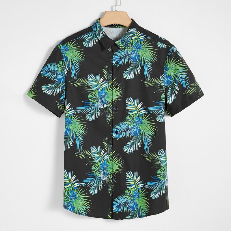 

Guys Graphic Back Tropical Print Shirt, Multicolor