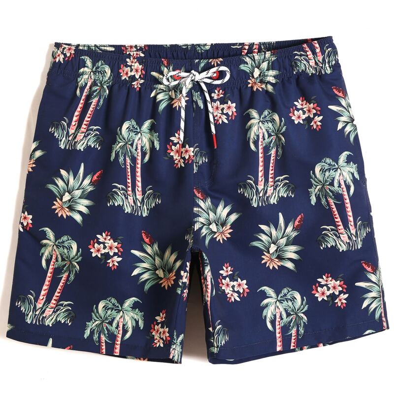 

Guys Tropical Print Swim Trunks, Navy blue