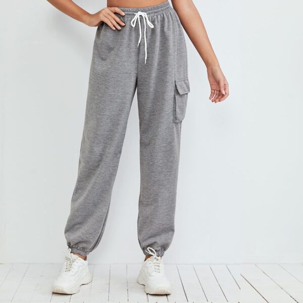 

Space Dye Flap Pocket Drawstring Pants, Grey