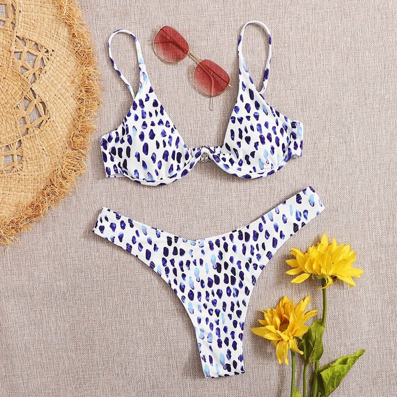 

Allover Print Underwire Bikini Swimsuit, Multicolor