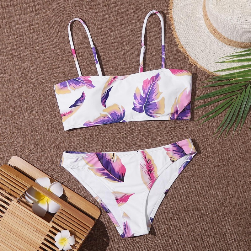 

Leaf Print Cheeky Bikini Swimsuit, Multicolor