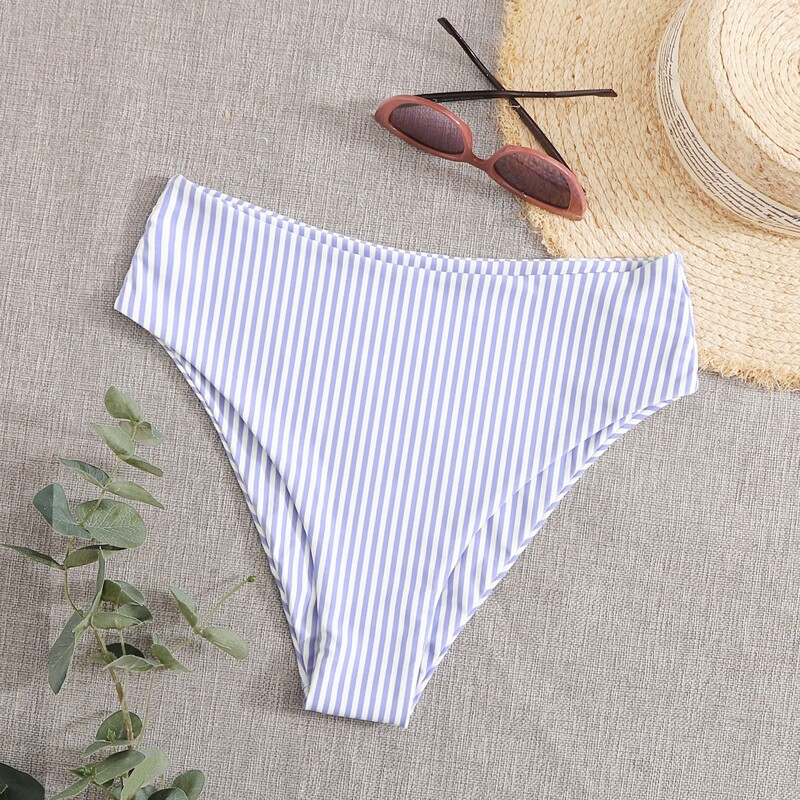 

Striped High Waisted Bikini Panty, Blue