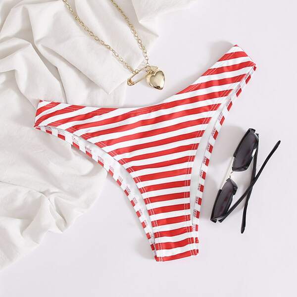 

Striped High Leg Bikini Panty, Red
