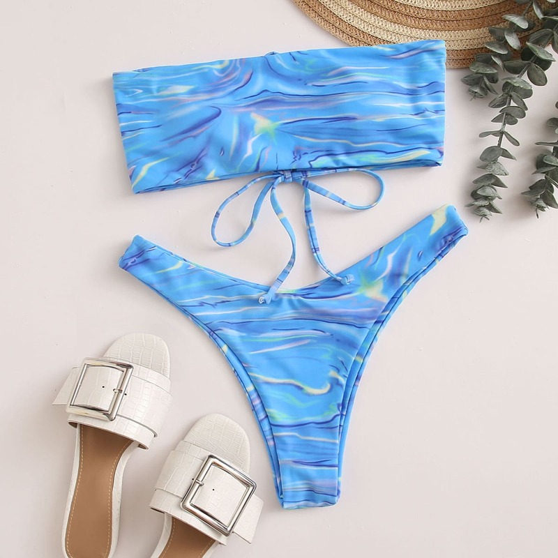 

Aurora Print Bandeau Bikini Swimsuit, Blue
