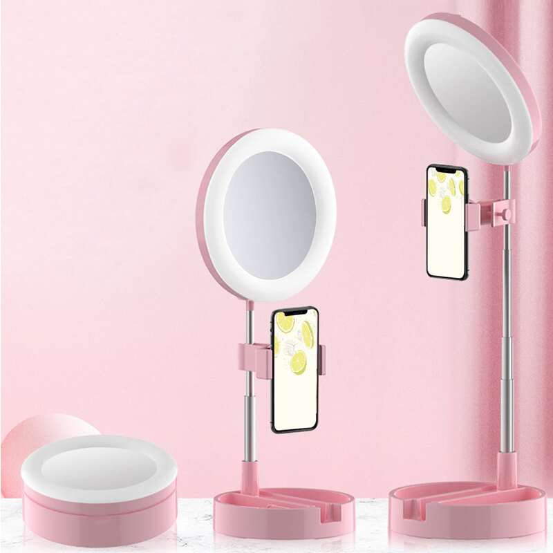 

1pc Phone Bracket With LED Fill Light, Pink