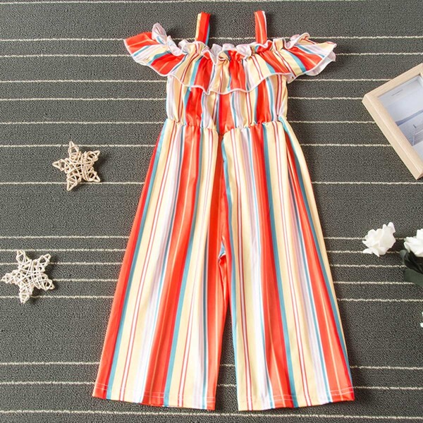 

Toddler Girls Cold Shoulder Stripe Print Jumpsuit, Multicolor
