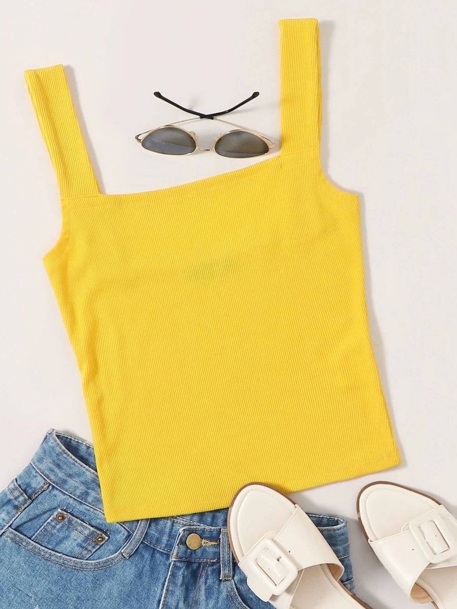 SHEIN Essnce Tank top tejido de canalé - Amarillo - Ver 1