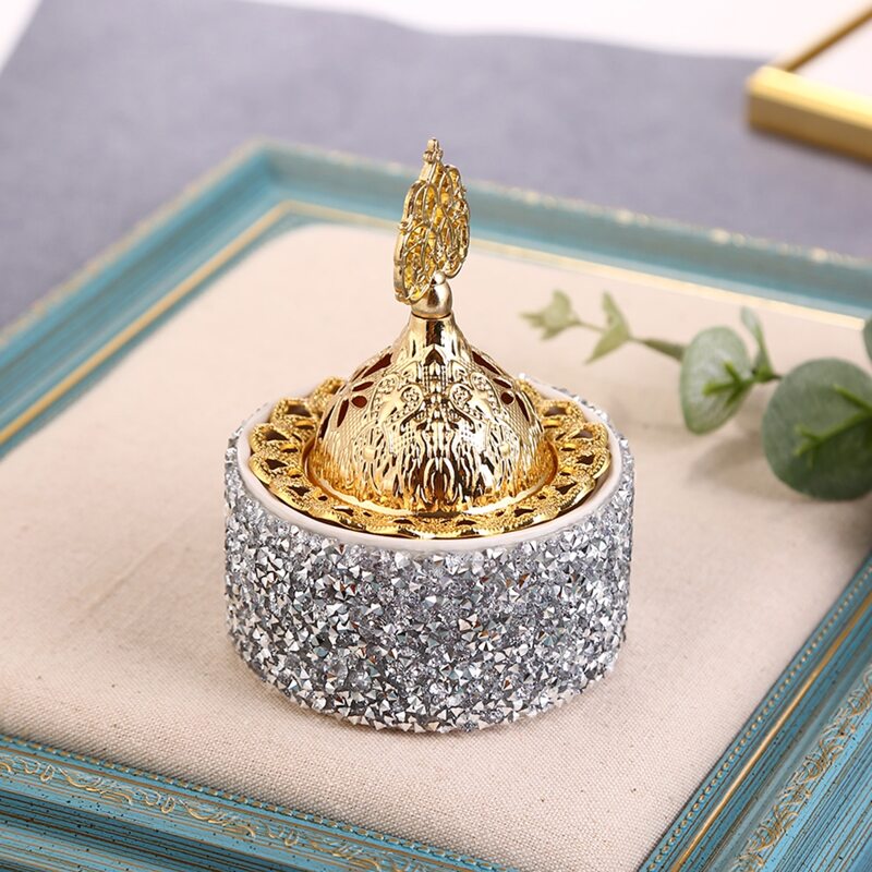 

1pc Rhinestone Cover Incense Burner With Lid, Silver
