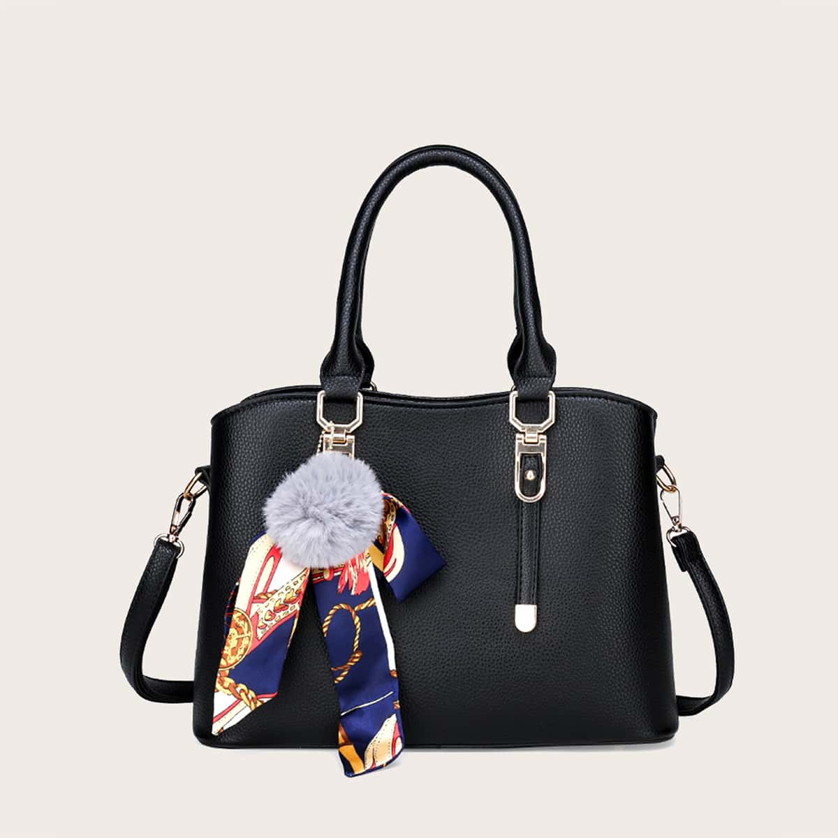 

Pom Pom & Twilly Scarf Decor Tote Bag, Black