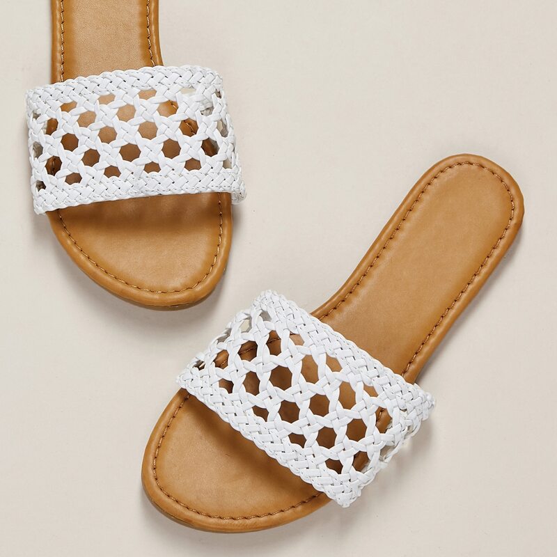 

Interlock Braided Band Flat Slide Sandals, White