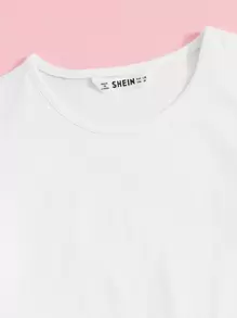SHEIN 適合青少年女孩的十字交叉剪裁實色t恤 - 白色 - 查看 3
