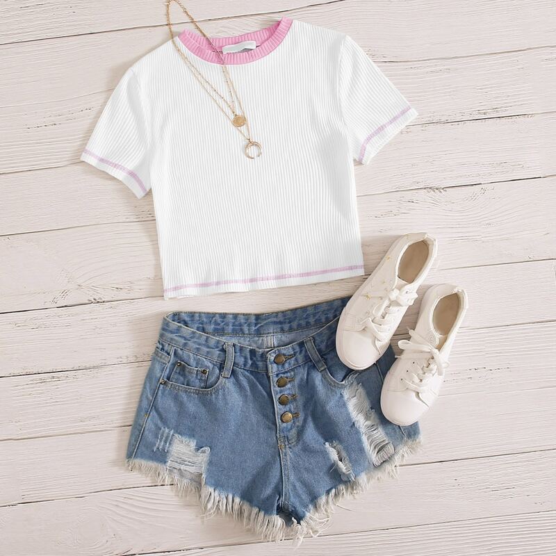 

Contrast Stitching Tee, White