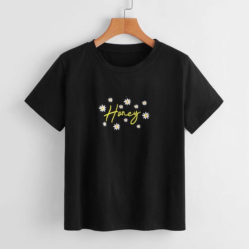 

Honey Embroidery Tee, Black