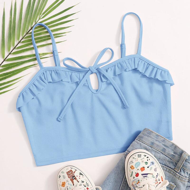 

Tie Front Crop Cami, Blue