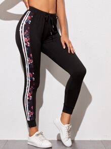 Menodora SHEIN Sport Floral Side Striped Drawstring Pants