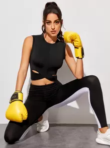 Easithlete Criss-Cross Slim Fit Sports Tee Fitted Shirt - Black - View 5