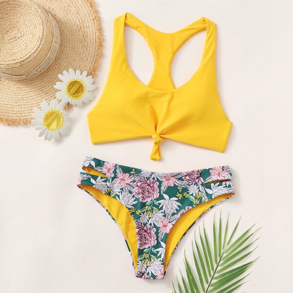

Floral Knot Hem Bikini Swimsuit, Multicolor