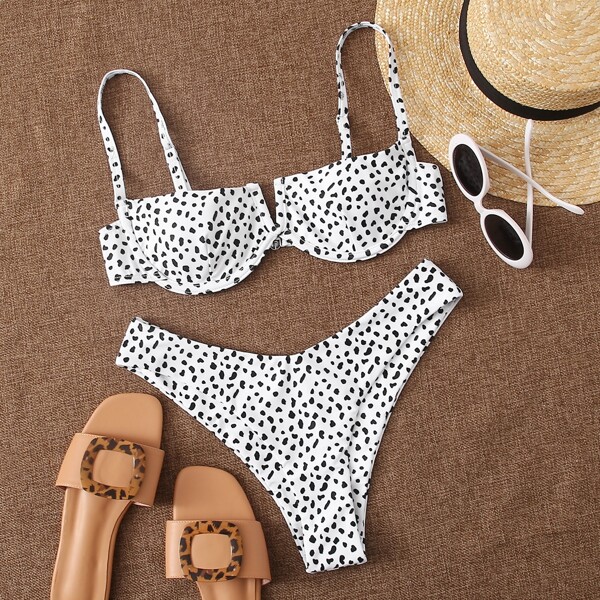 

Dalmatian V Wired Underwire Bikini Swimsuit, Black and white
