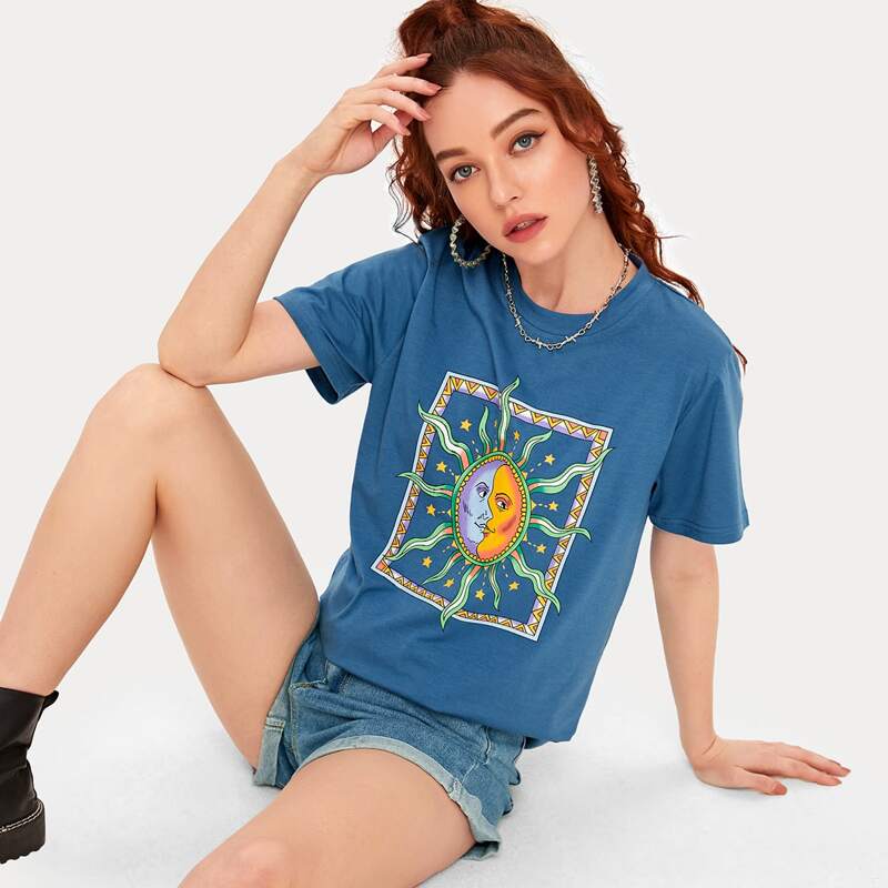 

Sun Face Graphic Tee, Blue