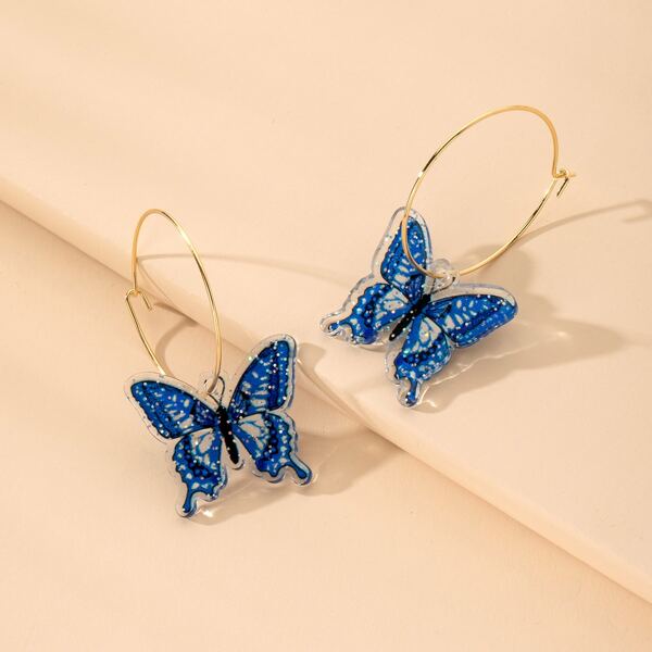 

Butterfly Charm Drop Earrings, Blue