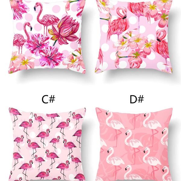 

1pc Flamingo Print Cushion Cover Without Filler, Pink